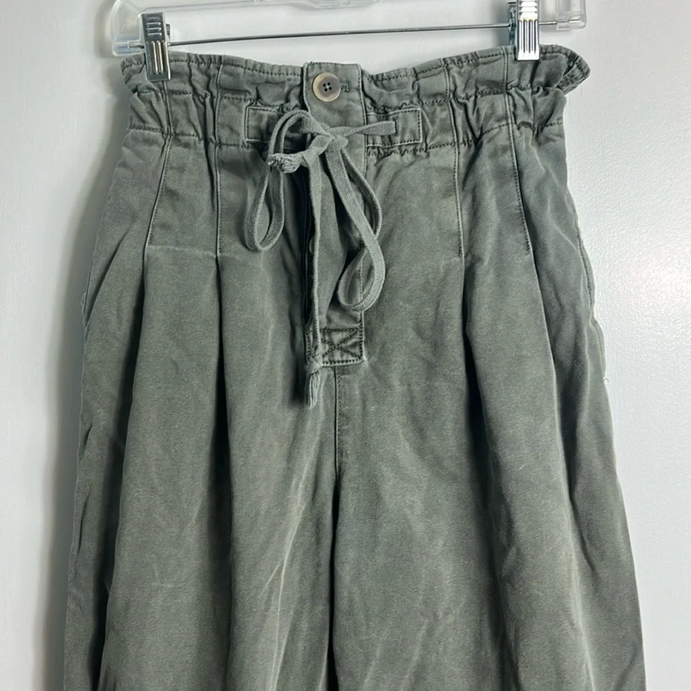 Free People Margate Pleated High‎ Waist Paper Bag Boho Trouser Sugar Kelp Green